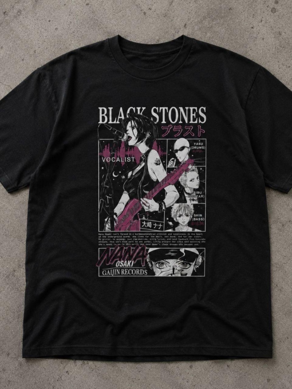 Gildan Black Stones Graphic Tee in Black with Pink Accents